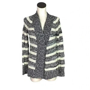 Eddie Bauer Womens M Striped Zip Up Sweater Multicolor Cotton Blend Long Sleeves
